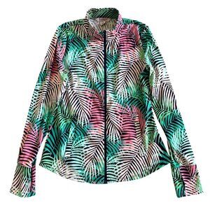 Tommy Bahama Golf & Tennis Womens Sz M Tropical Print Zip-Up Jacket Long Sleeve